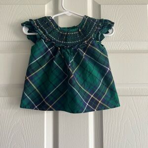 Janie and Jack Green and Navy Plaid Smocked Top
